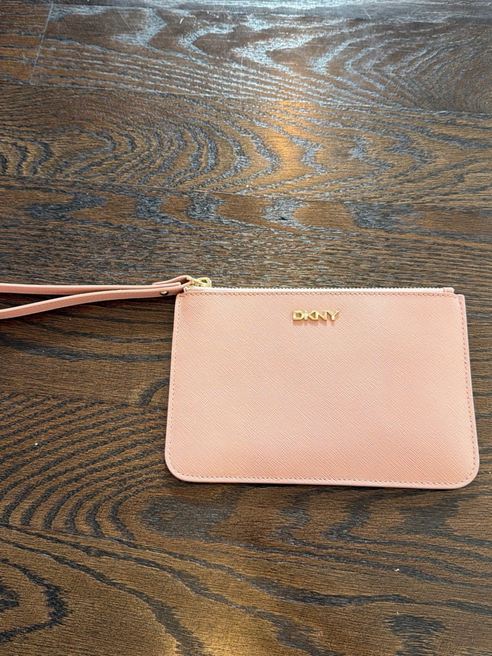 DKNY Blush Pink Wristlet Clutch with Gold Logo